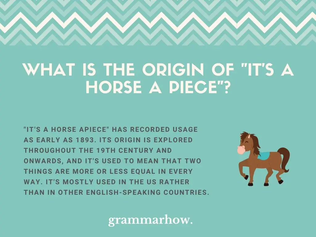 What Is The Origin Of "It's A Horse A Piece"?