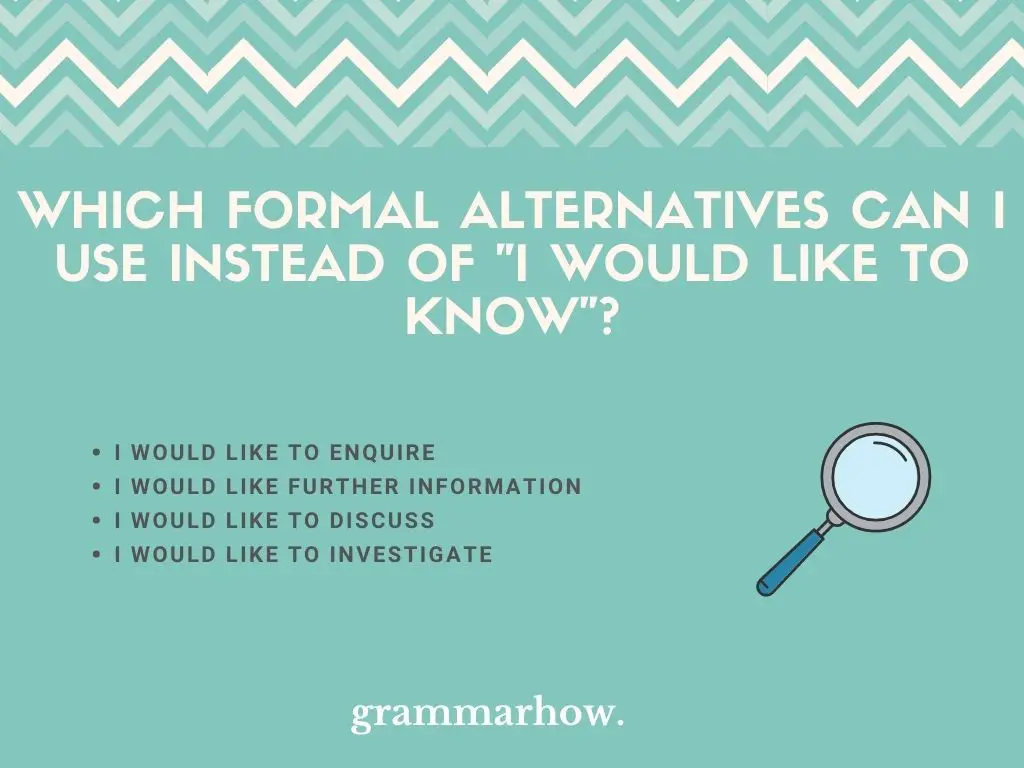 Which Formal Alternatives Can I Use Instead Of "I Would Like To Know"?