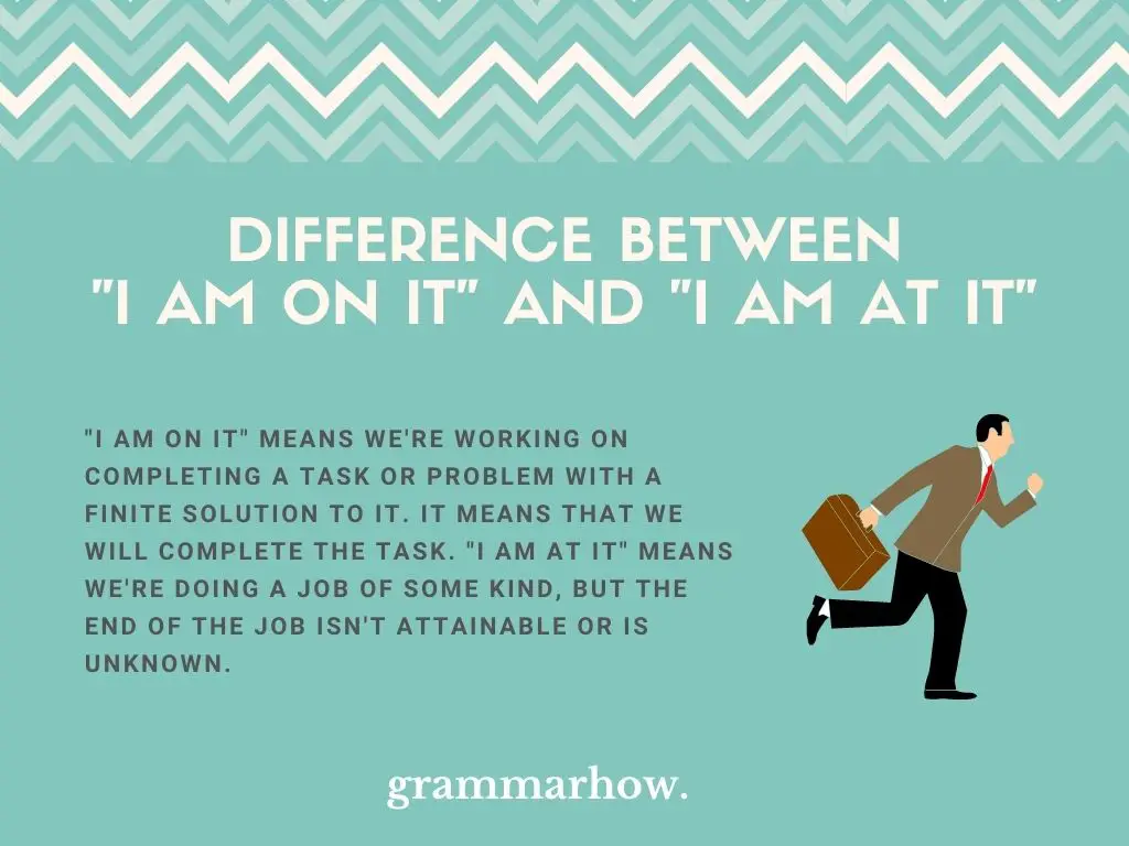 What Is The Difference Between "I Am On It" And "I Am At It"?