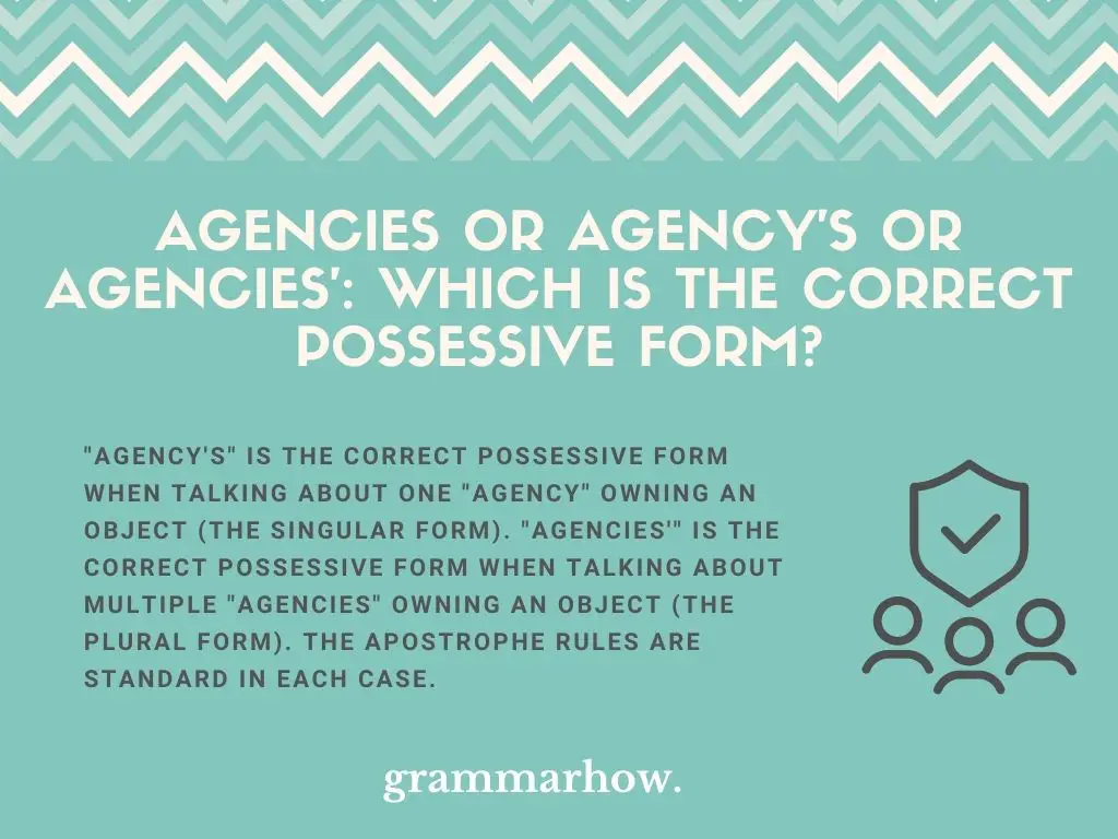 Agencies or Agency's or Agencies': Which Is The Correct Possessive Form?