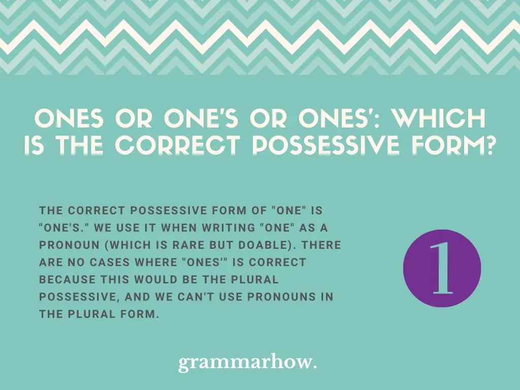 Ones or One's or Ones': Which Is The Correct Possessive Form?