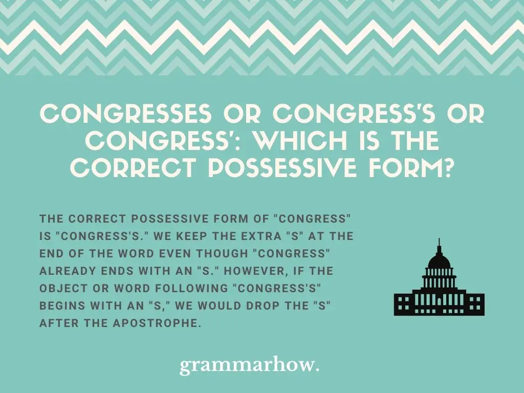 Congresses or Congress's or Congress': Which Is The Correct Possessive Form?
