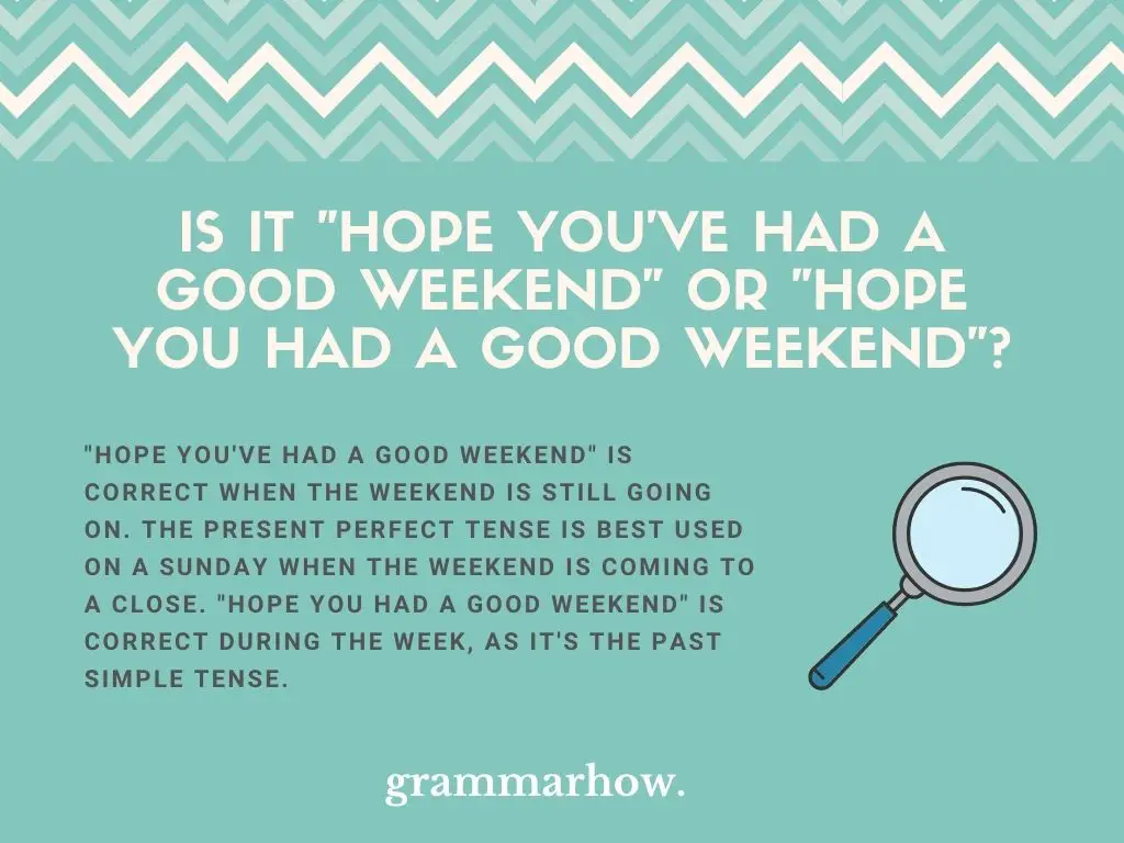 Hope You've Had A Good Weekend vs. Hope You Had A Good Weekend