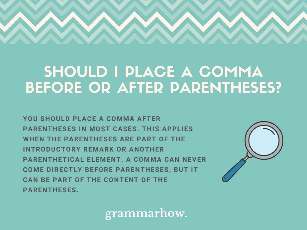 comma before or after parentheses