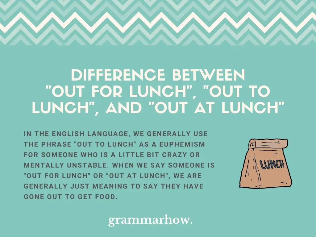Out For Lunch vs. Out To Lunch vs. Out At Lunch