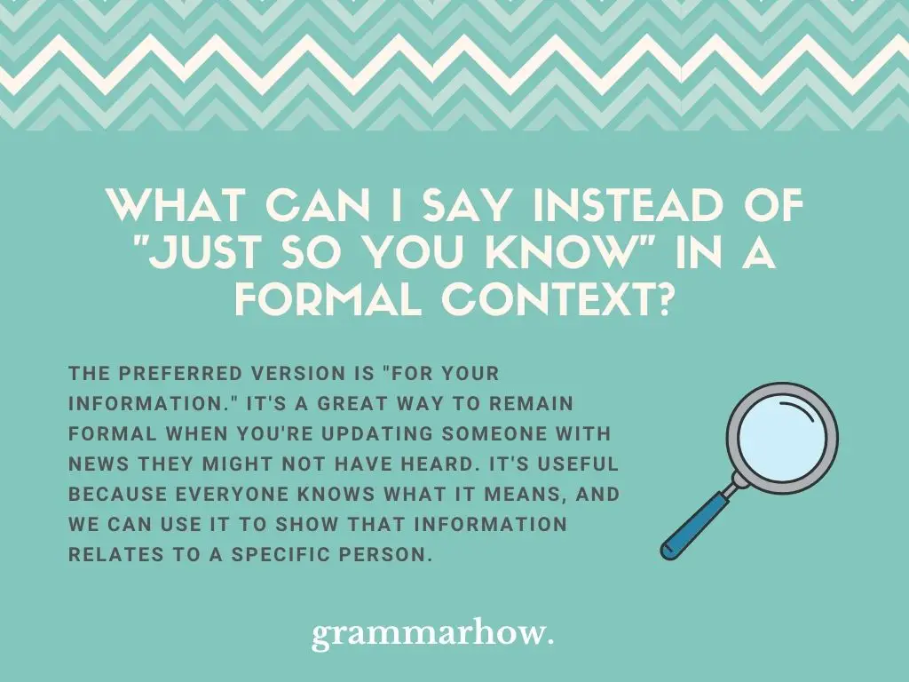 Formal Alternatives To “Just So You Know”