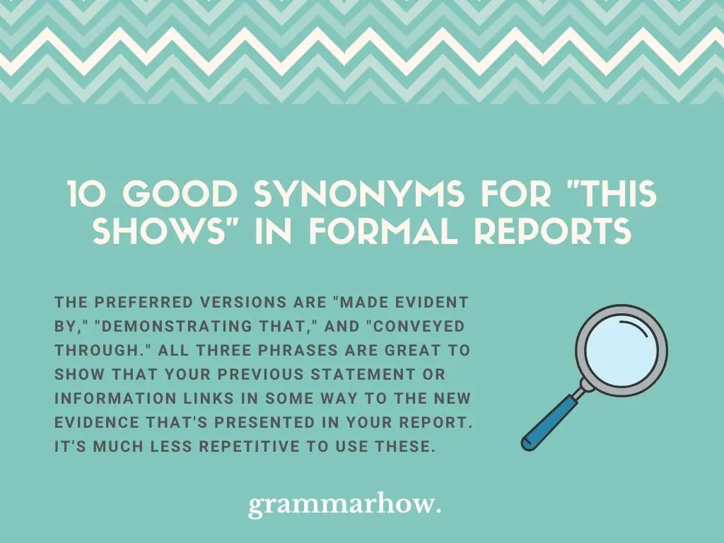 Good Synonyms For This Shows in Formal Reports