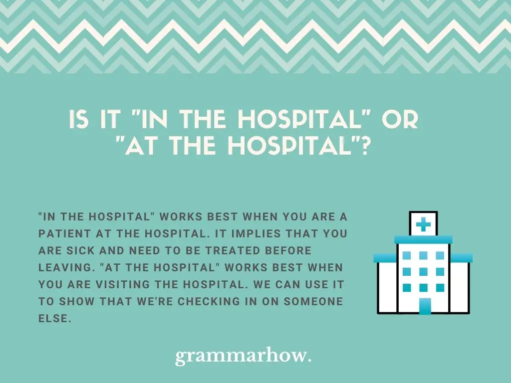 “In The Hospital” or “At The Hospital”