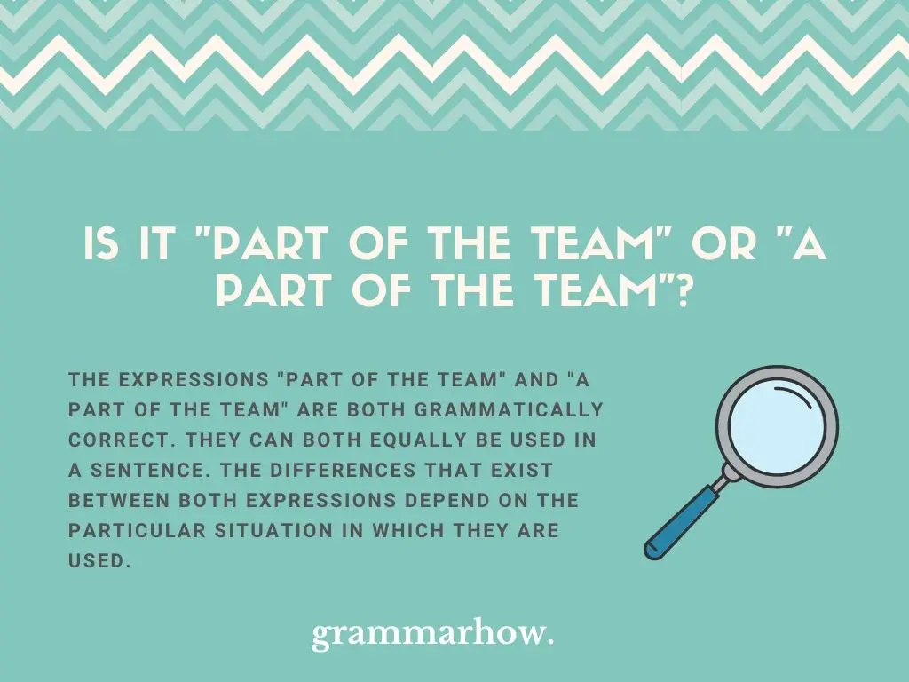 “Part of The Team” vs. “A Part of The Team”