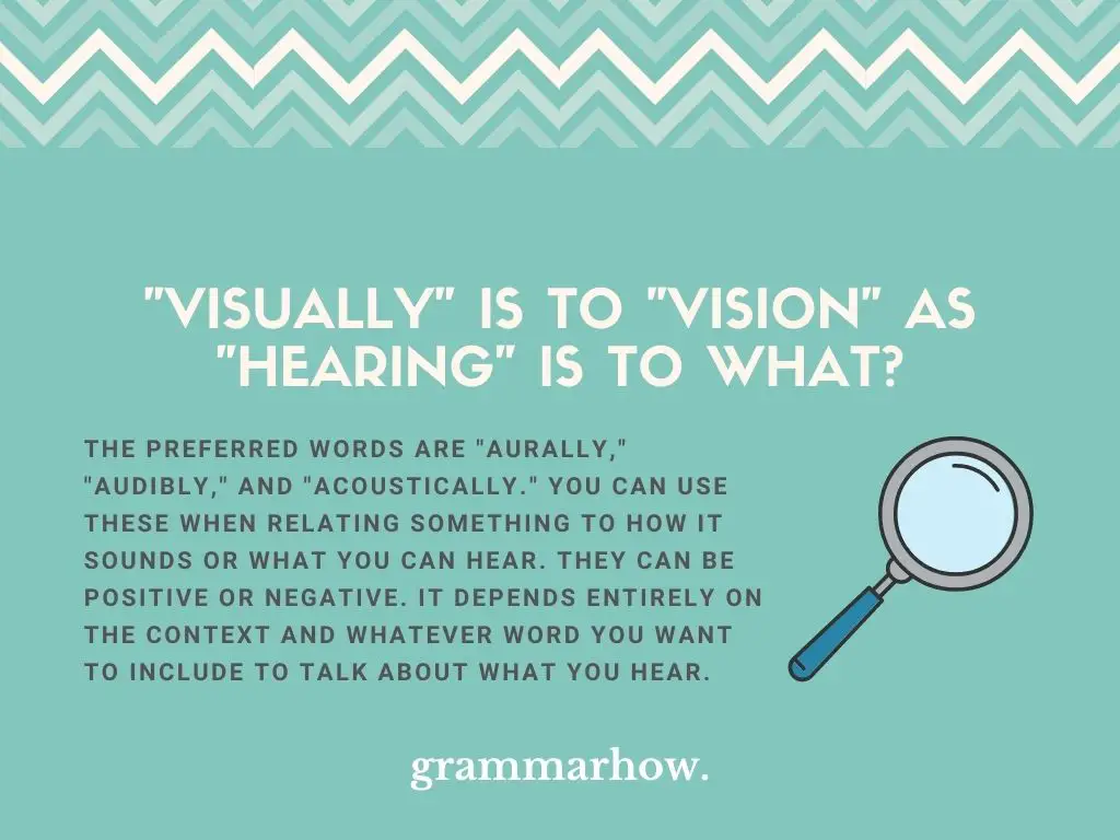 Visually is to Vision as Hearing is to What