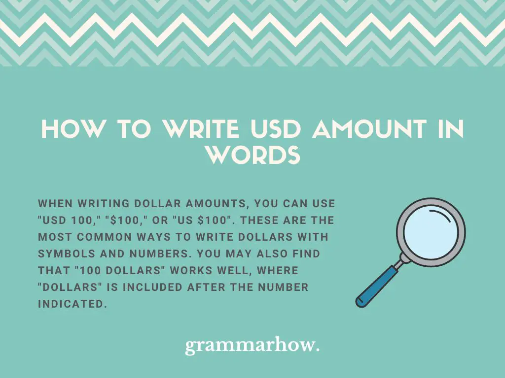 how to write usd amount in words