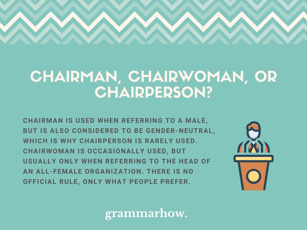 Chairman Chairwoman Or Chairperson When To Use Each 